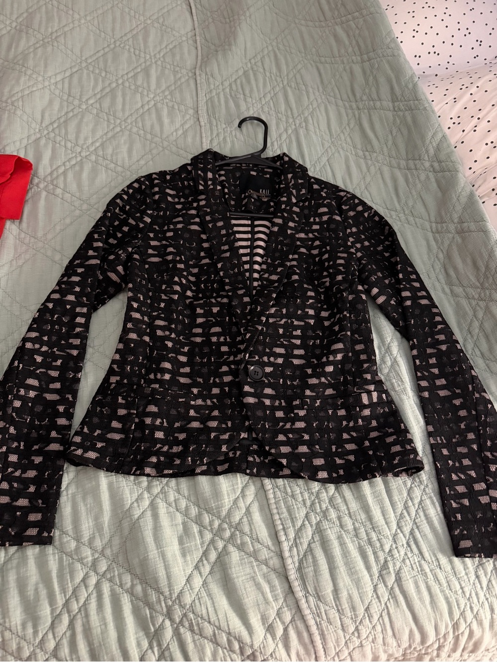 Textured Black and Light Pink Patterned Blazer